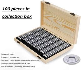 100pcs avec plate-forme de réglage Antioxydable en bois commémoratif COIN COIND COINS RORGE BOX Rangement Universal 2103306308120