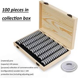 100 pièces avec tampon de réglage réglable antioxydant en bois pièce de collection commémorative boîte de rangement de pièces de monnaie universelle 210330313g