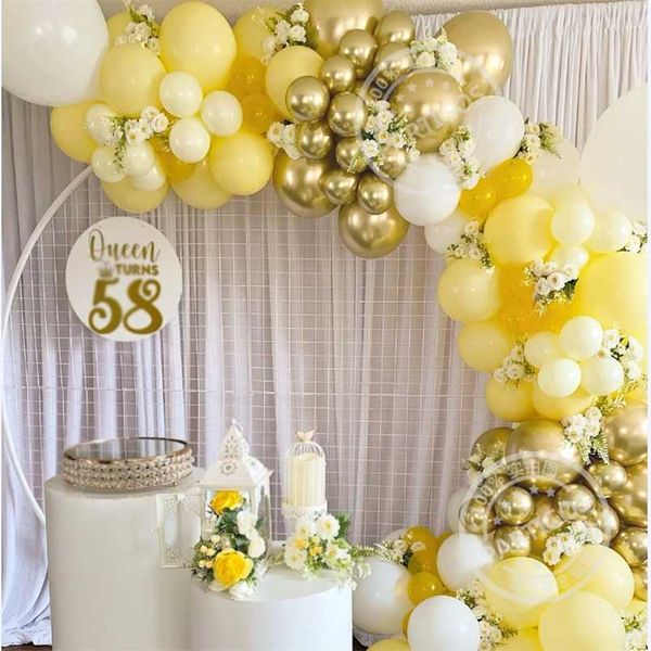 100pcs kit de gorland ballon jaune kit blanc métal goldlos globos pour mariage d'été fête d'été décorations d'anniversaire bébé Douche de bébé 211216