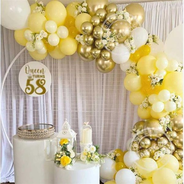 100pcs Kit de guirlande de ballons jaunes Globos en latex d'or en métal blanc pour la fête d'été de mariage Décorations d'anniversaire pour enfants Baby Shower 211306J