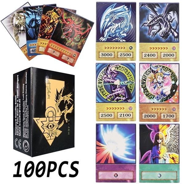 100 unids Yu-Gi-Oh Tarjetas de estilo anime Ojos azules Mago oscuro Exodia Obelisk Slifer Ra Yugioh DM Classic Proxy DIY Tarjeta Regalo para niños 220726