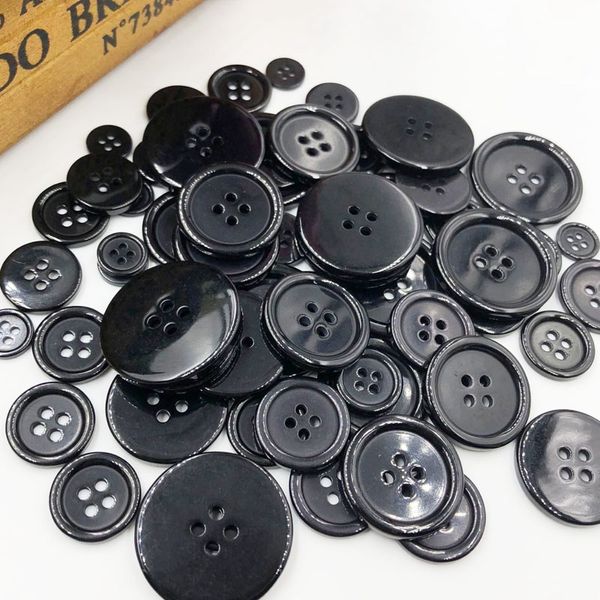 100pcs30mm couleur noire pardessus bouton en plastique 4 trous artisanat couture PT251