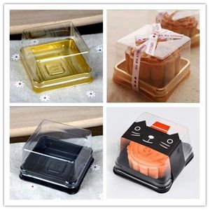 100pcs50sets 6 8 6 8 4 cm mini-taille Clear Plastic Cake Boxes Muffin Container Aliments Cons-cadeaux Emballages de mariage Supplies 311p