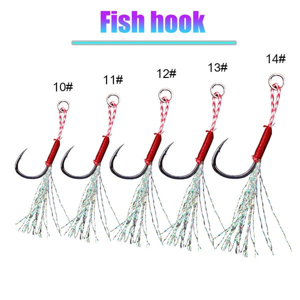 100Pcsbox Cast Jig Assist Hook Slow Jigging Leurre Bass Hameçons De Pêche Barbelé Attacher Fishhameçon Avec Plume Mer 240119