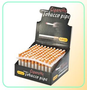 100pcsbox Cigarette Shape Fumer Pipes Metal Ceramic Bat Pipe un frappeur 78 mm 55 mm Mini Hand Tobacco Tobe-tube Filtre Snuff SN4461662