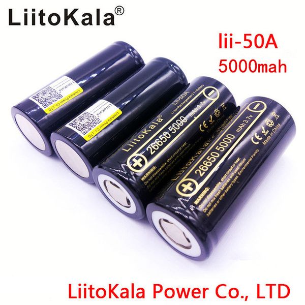 Liitokala lii-50A 100% batterie au lithium rechargeable d'origine 3.7V 5000mAh 26650 INR26650 20A adaptée à la batterie de lampe de poche/microphone