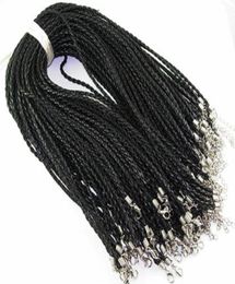100 piezas lote 18039039 3mm negro PU cuero trenzado collar cordones con cierre de langosta para joyería DIY collar colgante artesanal Jewe1512162