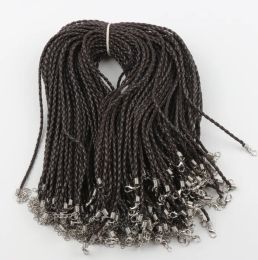 100 pcslot 9 couleurs tressé noir bleu Royal rose fermoir en cuir chaînes tricotées colliers bijoux bricolage ZZ