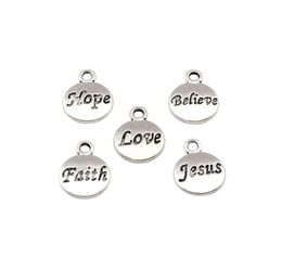 100pcslot Antigua Silver Hope Believe Faith Amor Jesus Charms Pendants for Jewelry Making Bracelet Collar Hallazgos 115x155 mm 8699758