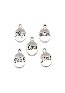 100pcslot Antique Silver Hope Believe Faith Amor Jesus Charms Pendants for Jewelry Making Bracelet Collar Hallazgos 115x155 mm 2160023