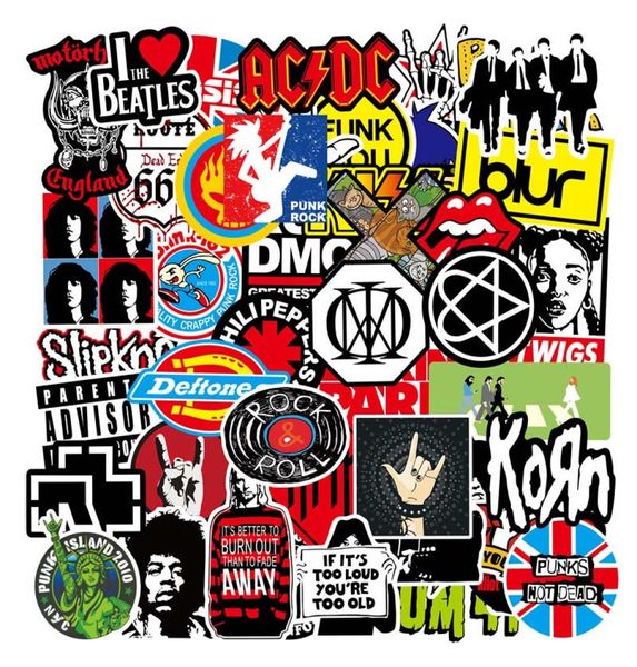 100 unids / lote Auto Retro Banda Rock Etiqueta Música Graffiti JDM Pegatinas Para DIY Guitarra Motocicleta Portátil Equipaje Monopatín Coche Snowboa9670557