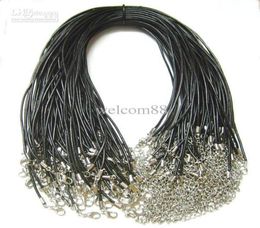 Fil de cordon de collier en cuir véritable noir, 2mm, 100 pièces, pour bricolage, artisanat, bijoux à la mode, cadeau W27440121