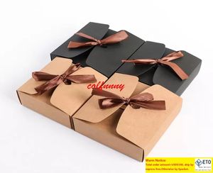 100 pcslot Blackbrown kraft papieren dozen bakken Food Carton Box met bowknot koekjes Geschenkdozen Mooncake Chocolade verpakking