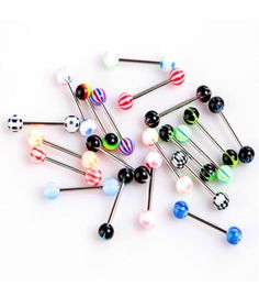 100pcslot Body Jewelry Fashion Colors Mixed Tongue Tounge Rings Bars Barbell Piercing6985298