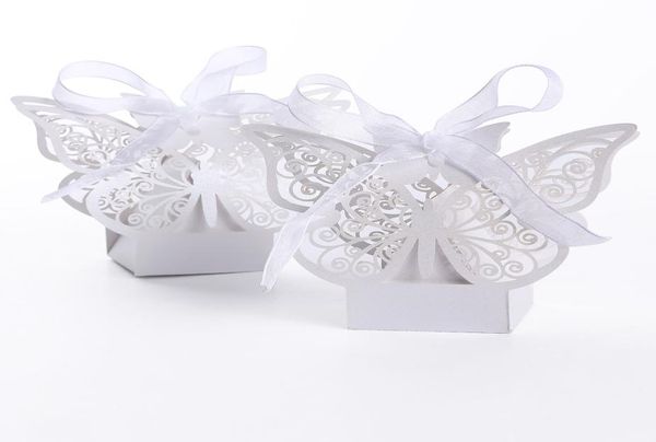 100Pcslot papillon découpé au Laser creux faveurs boîte cadeaux bonbons boîtes avec ruban bébé douche mariage événement fête Supplies8665529
