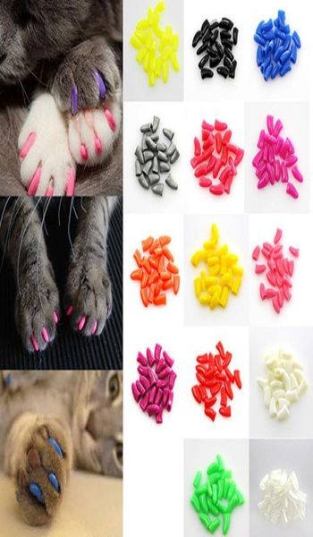 100pcslot coloré pour animaux de compagnie Softs Cats chaton griffes de patte de commande Caps de clous de couverture xsxxl avec adhésif Glue3460224