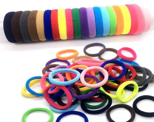 100pcslot Cute Girls Ponytail Holder High Elastic Nylon Banda para el cabello Anillo de toalla Lazos para el cabello sólidos Cuerda Hairbands Accesorios para el cabello para niños 9392009