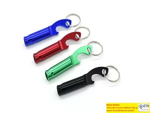 100 pcslot snelle verzending 2 in 1 kit mini aluminium sleutelhanger slijtage bierflesopener met fluitje