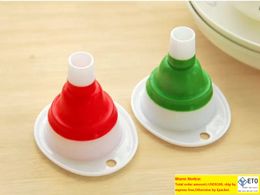 100 pcslot snelle verzending nieuwste keukengereedschap siliconen collapsible stijl mini vouwen draagbare trechter willekeurige kleur