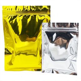 100PcsLot brillant GoldSilver feuille d'aluminium Ziplock sac refermable Tear Notch pochettes de stockage des aliments pour les collations au détail sacs d'échantillons 240102