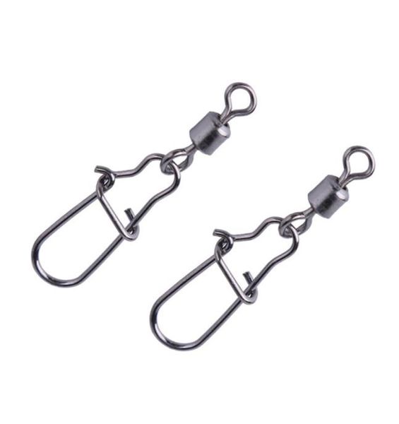 100 pçslot arma cinza pesca rotação flexível conector rolamento giratório com agradável snap aço inoxidável equipamento de pesca box6142620