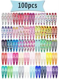 100PcsLot enfants Snap pinces à cheveux en métal épingles mignon dessin animé fleur arc 5 cm Hairgrip coloré accessoires de cheveux pour bébé fille Barrette 24772410