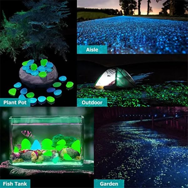 100pcslot pierres lumineuses lueur sombre cailloux décoratifs allées pelouse Aquarium jardin fluorescent pierres décoratives lumineuses