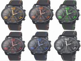 100pcslot mix 6colors hommes causaux sport pilote militaire aviator armée silicone gt watches rw0185934864