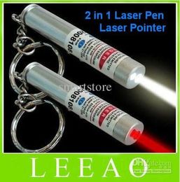 100 pcslot nieuw 2 in 1 witte LED -licht en rode laserpointerpen Keychain Flashlight Light Key Chain7472892