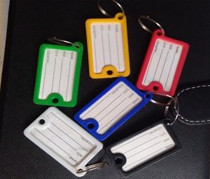 100pcslot Nieuwe Collectie Rechthoekige Sleutelkaart Kristal Plastic Key ID Label Tags Kaart Split Ring Sleutelhanger Keychain6812565