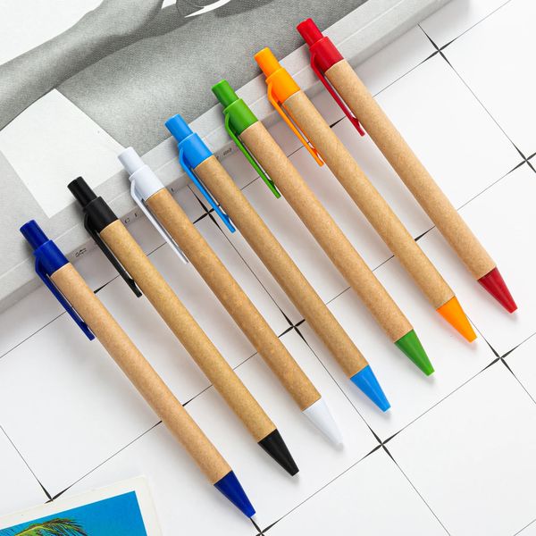 100pcslot en papier salon stylo Eco Recycled Paper Ball Pen Eco-Friendly Ballpoint Pen School Supplies 240430