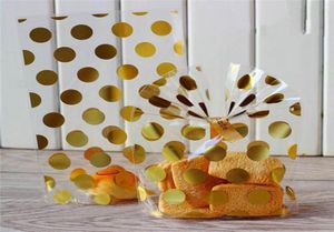 100pcsLot en plastique or blanc à pois Transparent Cellophane bonbons Cookie sac cadeau avec bricolage mariage fête d'anniversaire fournitures1866365