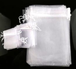 100 pcslot vendre 4 tailles blanc Organza bijoux cadeau pochette sacs pour faveurs de mariage perles bijoux 3582368