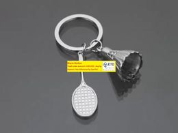 100pcSlot Super cool 3D metaal badminton badminton racket sleutelketen sleutelhanger sleutelhanger sleutelring