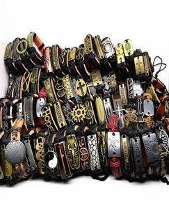 100pcslot Top Mix Styles Metal Leather Cuff Punk Jezus Cross Biker handgemaakte armbanden Men039S Women039S sieraden hele L4621602