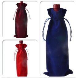 100pcslot Velvet Wine Bottle Covers Sacs DrawString Flannel Wedding Party Packaging Pouching8913610