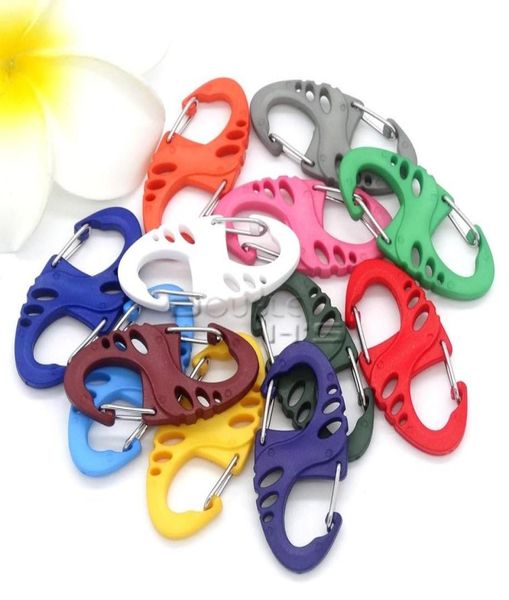 100pcspack Clips de mosquetón de plástico colorido en forma de S para pulsera de supervivencia ParacordKeychain8508311
