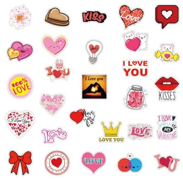 100pcspack romantique amour Valentin Day Heart Lover Vinyl Autocollant Autoripues étanches pour la bouteille d'eau Scrapbook de planificateur d'ordinateur portable W3600111