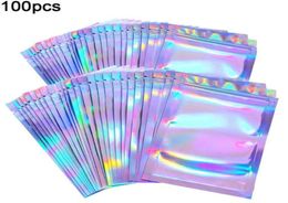 Sacs holographiques transparents scellés au Laser, lot de 100 pièces, pochettes de rangement pour cils, aliments de fête, cadeaux, emballage frais, fournitures 3537266