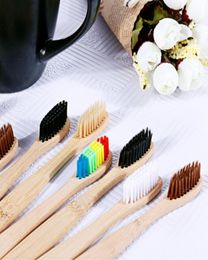 100 pcsset milieu bamboe houtskool tandenborstel voor orale gezondheid laag koolstof medium zachte borstel houten handgreep tandenborstel229232222