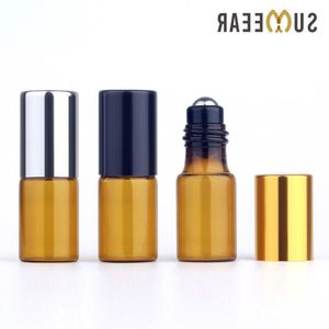 100 pièce/lot 3 ML bouteilles d'huile essentielle bouteille en verre ambré rouleau sur parfum rechargeable voyage Mini vide cosmétique conteneur Fuqiu