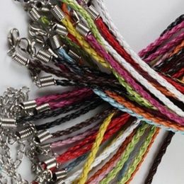 100pieces lot 3mm 17-19 pouces couleurs assorties réglables fausses tresses collier en cuir bijoux 296