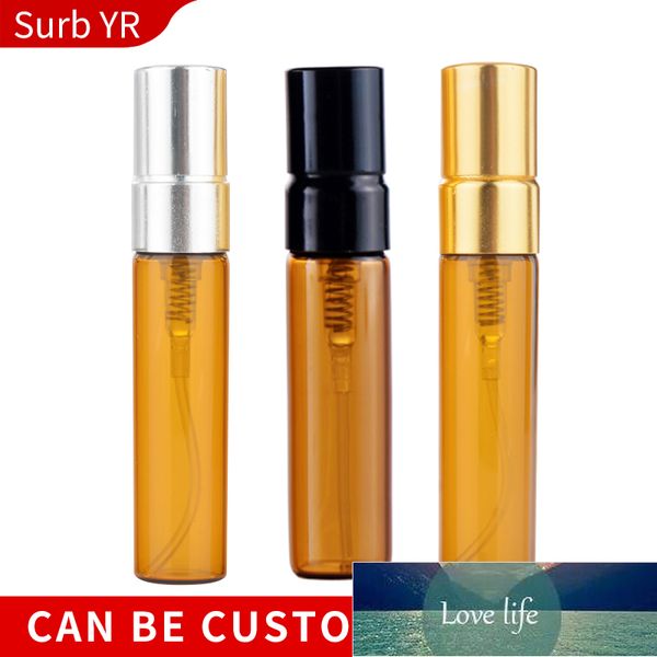 100 unids/lote 5ML botellas de Perfume de vidrio ámbar portátiles atomizador Contenitori cosmético Vuoti con bomba de aluminio