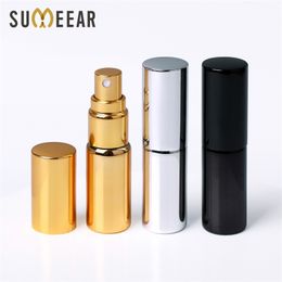 100 unids/lote 5ML botella de Perfume recargable de vidrio UV portátil con atomizador de aluminio botellas de Spray muestra contenedores vacíos 220711