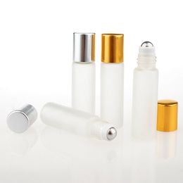100 unids/lote 5ML rollo de vidrio glaseado de viaje en botella de Perfume para aceites esenciales envases cosméticos vacíos con cuentas de acero