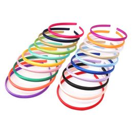 100 stuks Veel Effen Satijn Bedekt Hoofdband Voor Kid Meisjes 10 Mm Breedte Snoep Kleur Haarband Haaraccessoires Haar Hoop228e