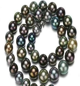 100Real Fine Pearls Jewelry énorme 18quot 1012 mm Tahitian Black multicolor perle collier 14K pas faux9909029