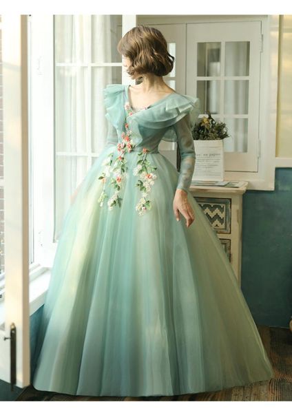 100real manches longues fleur vert clair robe de la Renaissance médiévale robe de princesse Sissi robe victorienne Marie Belle Ball robe médiévale2096436