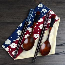 100 set / partij Japanse natuurlijke houten servies met doek verpakking kit restaurant eetkamer servies set kerstcadeau SN2754