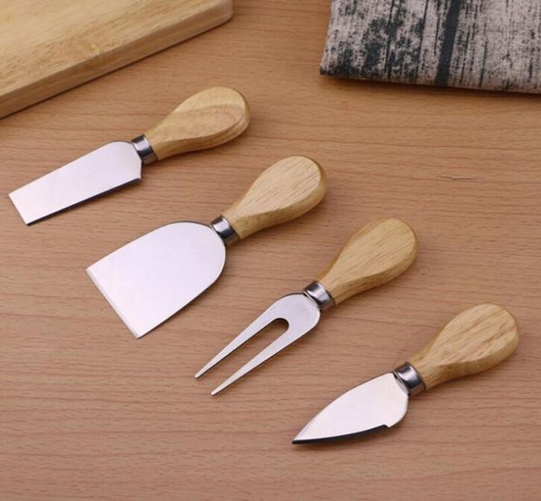 100sets 4pcSset Oak Wood Wood Handle Couteau Kit Fork Phel Kit Butter Spreper Greatrs for Cutting Baking Chezse Board Tools Tools8469566
